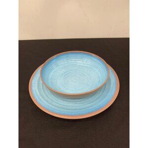Melamine Brown and Blue 11" Dinner Plate and Bowl Shatter Proof Dishwasher Safe